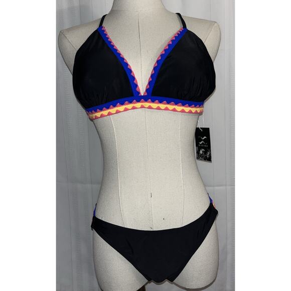 Bikinx Black w/Neon Pink Trim Bikini Set Women’s Medium Two Piece Swimsuit - Picture 4 of 11